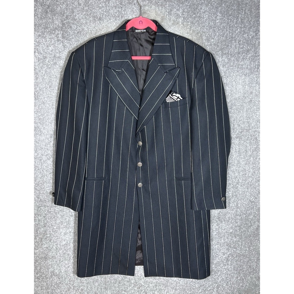 Vintage Falcone Gangster Pinstripe Suit Coat Jacket Mens Size 44 Black USA Made